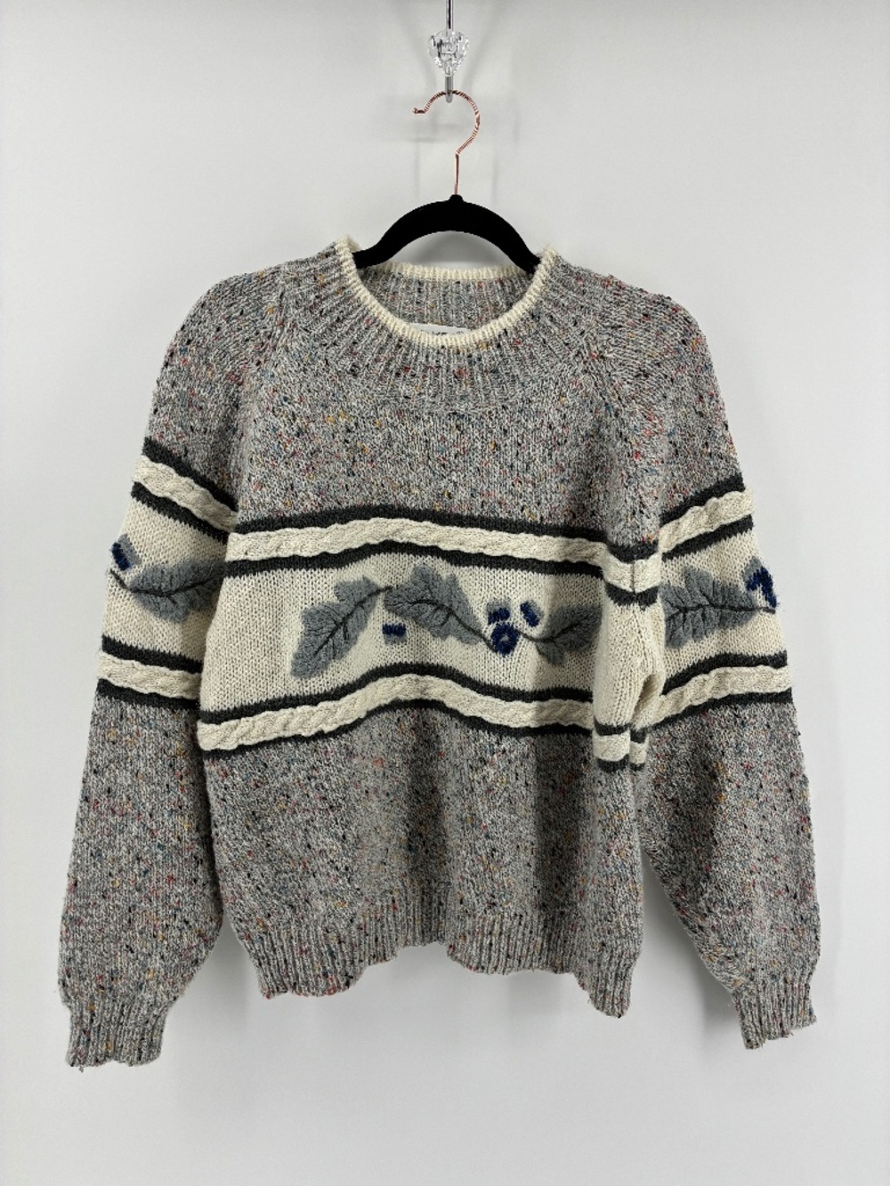 Vintage Wool Blend Men’s Crewneck Sweater Rainbow Metallic Knit Details